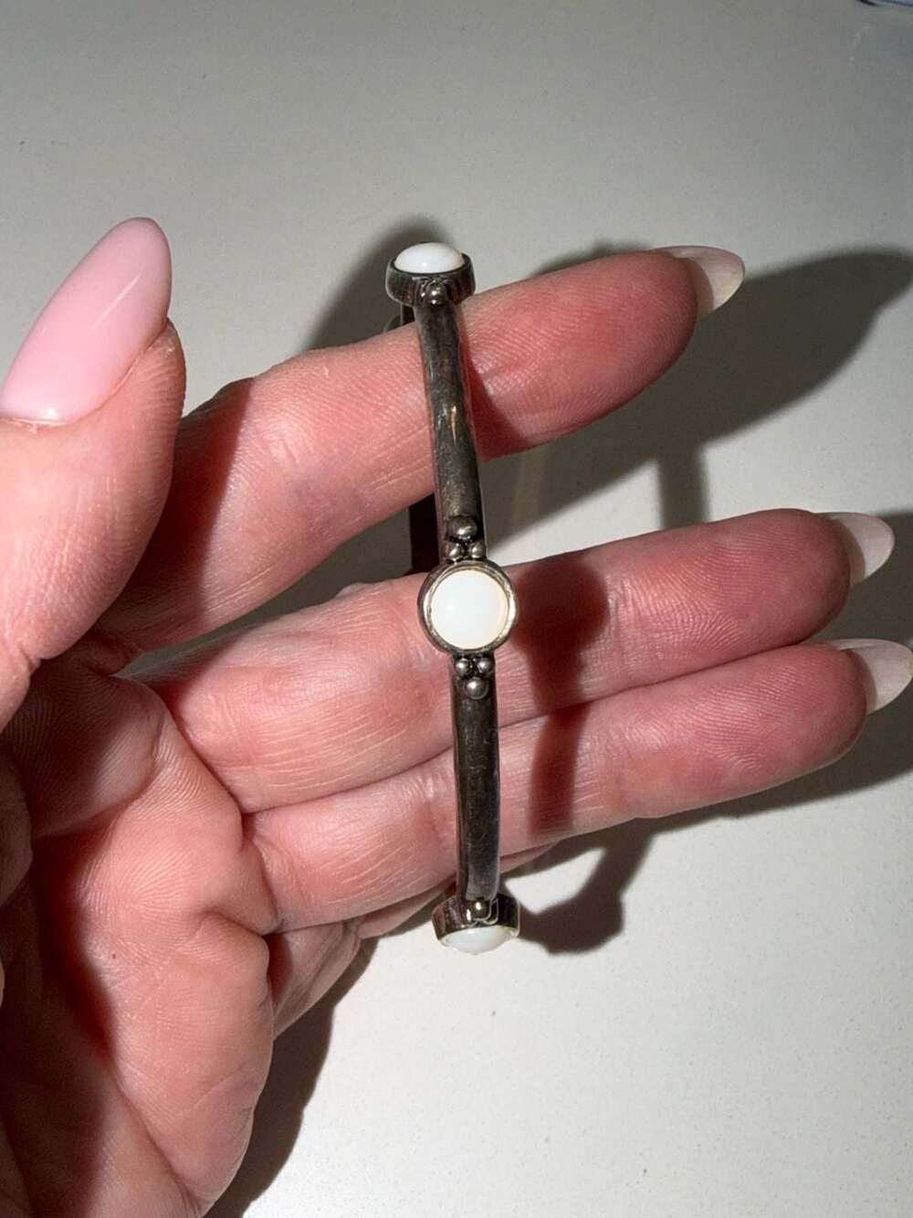 Vintage Sterling Silver Moonstone Bangle Bracelet